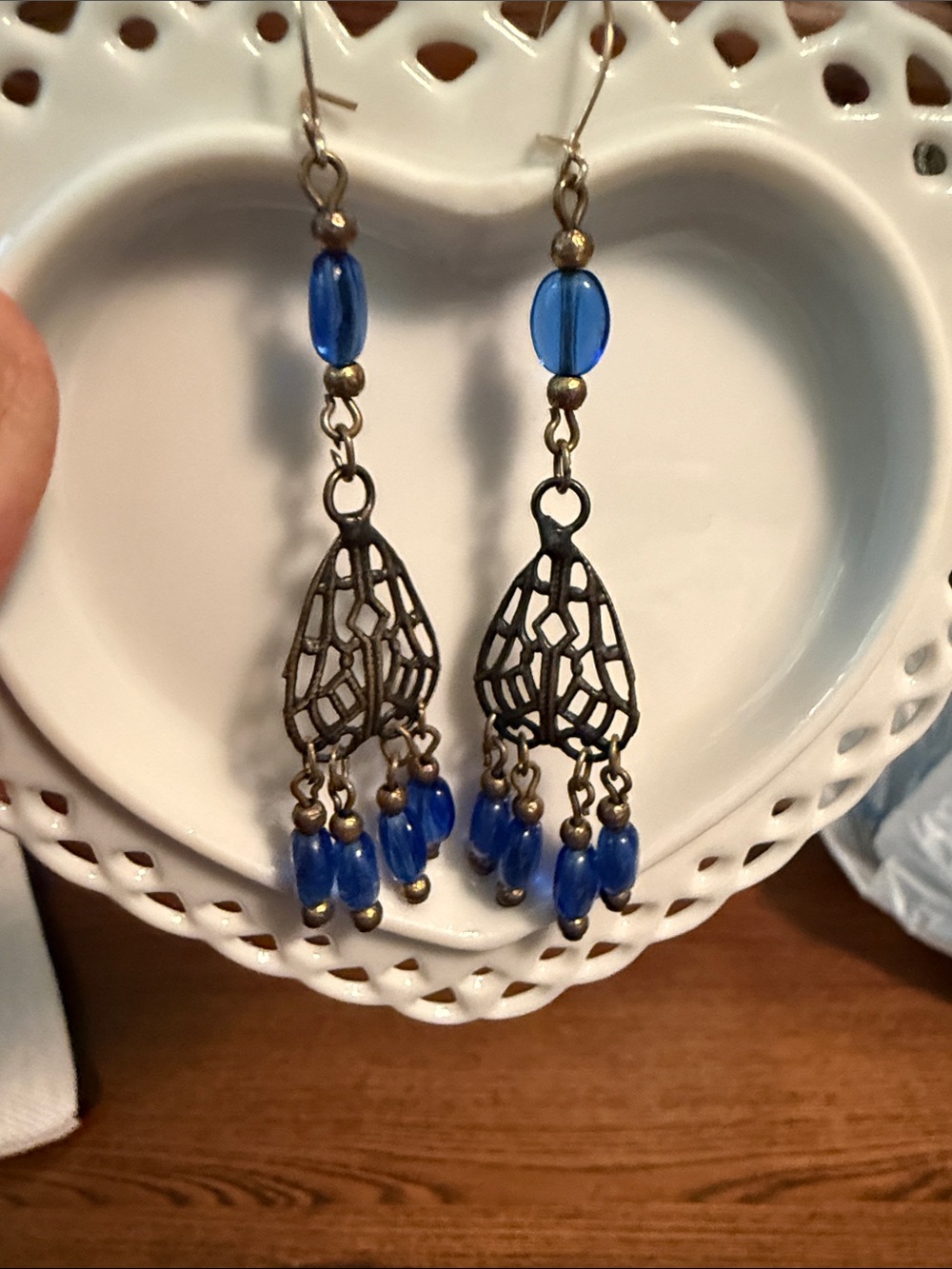 Blue Glass Bead Filigree Drop Earrings - Women Jewelry